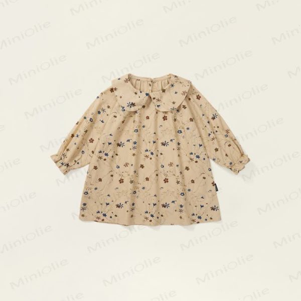 Toddler Vintage Flower Khaki Lapels Dress