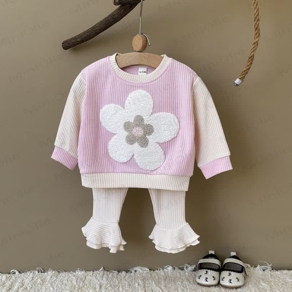 Baby 2-Piece Flower Sweatshirt and Pants Ribbed Set
