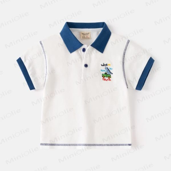 Kid Boy Embroidered Dinosaur Truck Polo Shirt