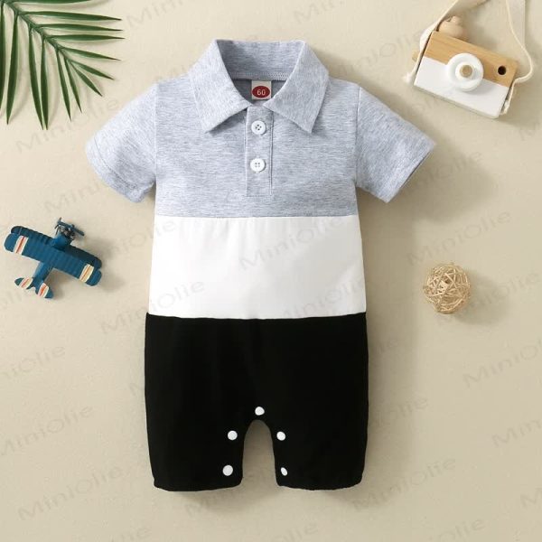 Baby Boy Color Block Polo Collar Romper