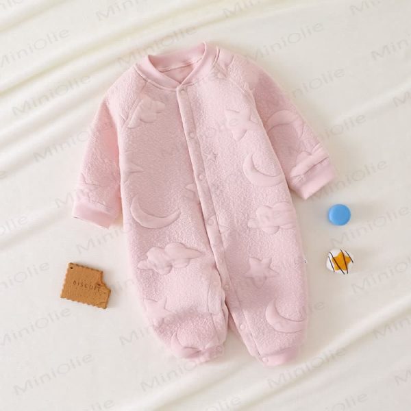 Baby Moon Star Solid Color Quilted Romper