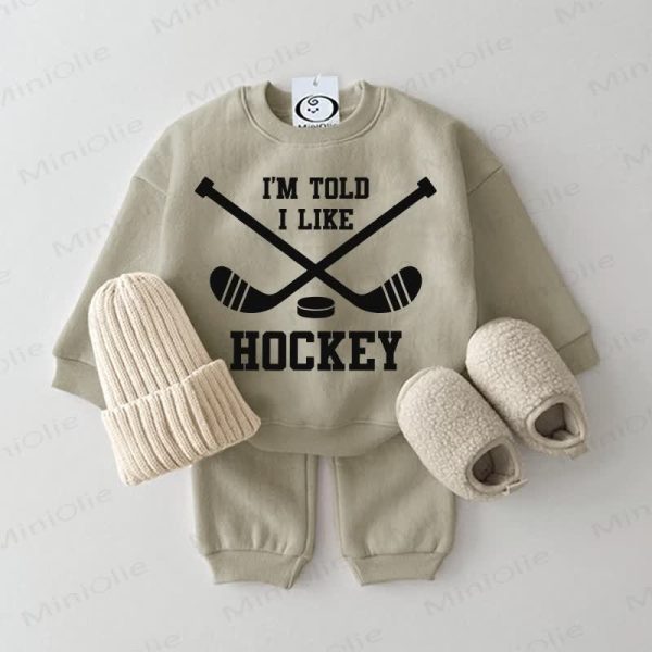 I'M TOLD I LIKE HOCKEY Baby Grey Green Sweatsuit 2-piece Set