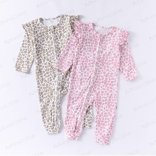 Baby Leopard Print Flying Sleeves Romper