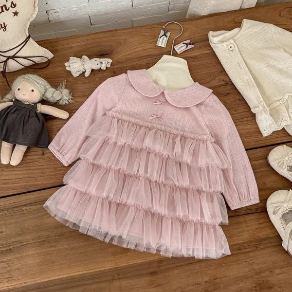 Baby Mesh Solid Color Bow  Dress