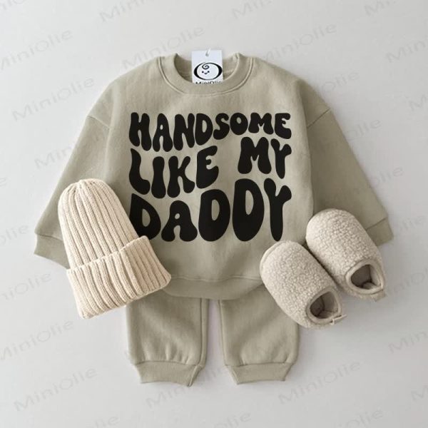 HANDSOME LIKE MY DADDY Baby Grey Green Sweatsuit 2-piece Set
