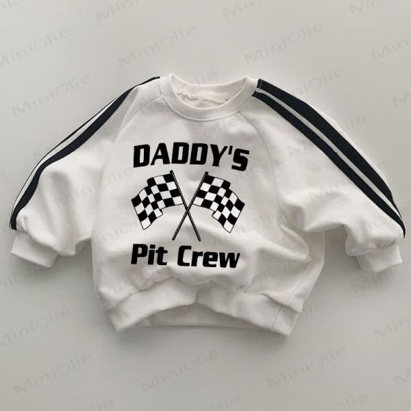 DADDY'S PIT CREW Baby Striped Sleeve White Sweatshirt