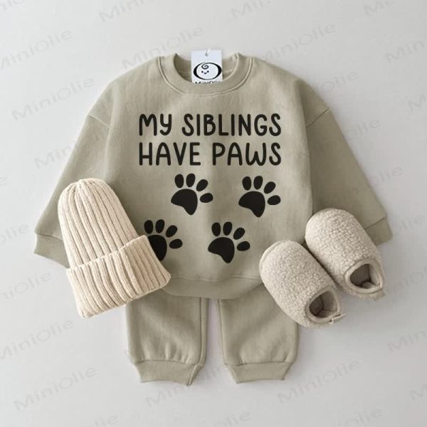 MY SIBLINGS HAVE PAWS Baby Grey Green Sweatsuit 2-piece Set