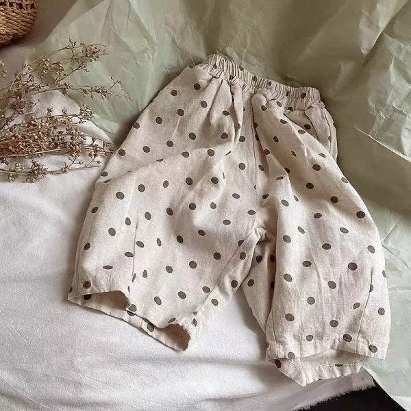 Toddler Casual Dots Linen Simple Pants