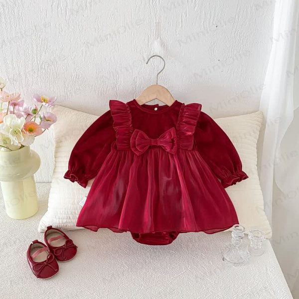 Baby Red Mesh Skirted Bodysuit