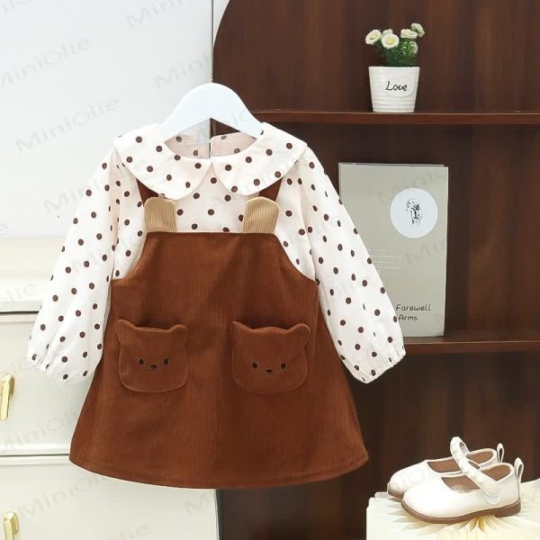 Baby Toddler Dot Bear Fake 2pcs Dress