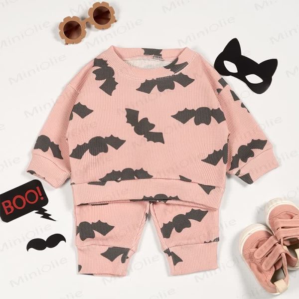 Baby Bat Silhouette Pink Waffle 2-piece Set