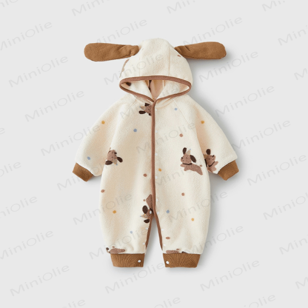 Baby Plush Puppy Hooded Romper