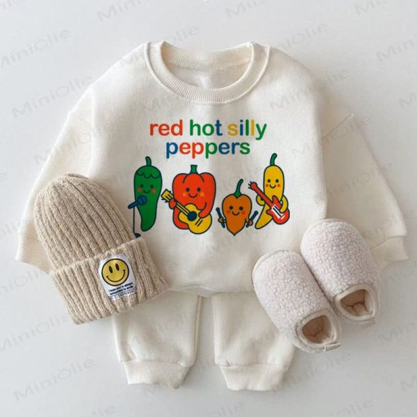RED HOT SILLY PEPPERS Baby White Sweatshirt 2-piece Set