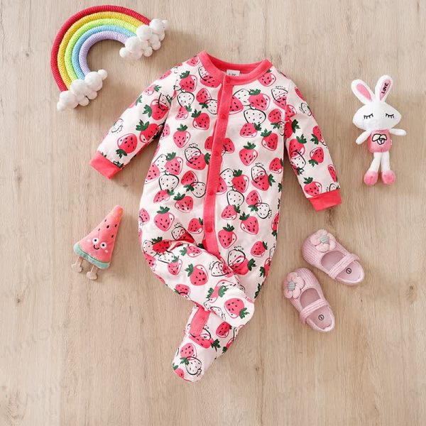 Baby Strawberry Pink Foot-covering Romper