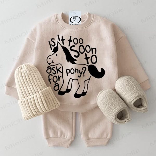 IS IT TOO SOON TO ASK FOR A PONY? Baby 2-piece Beige Set
