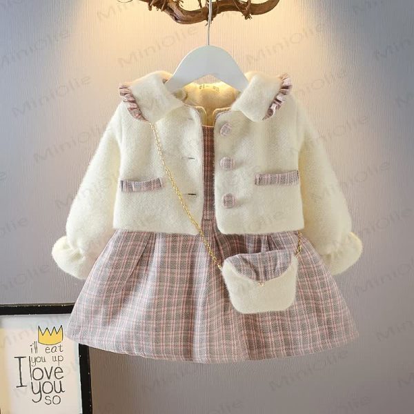 Toddler Plaid Dress and Cardigan with Bag