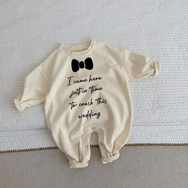 I CAME HERE JUST IN TIME TO CRASH THIS WEDDING Baby Beige Romper