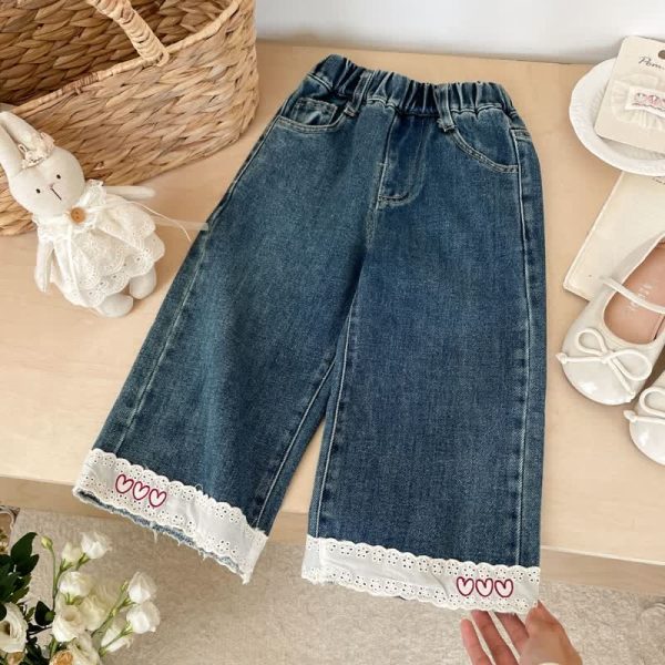 Toddler Heart Denim Lace Pants