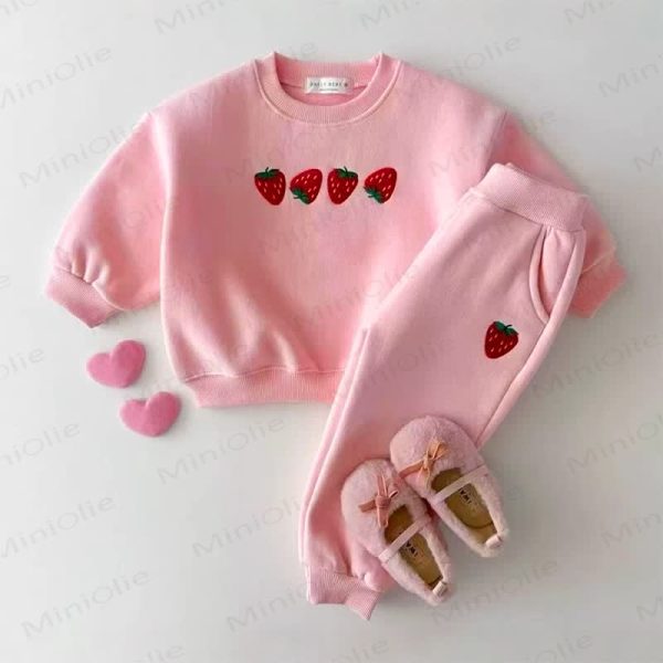Baby Toddler Strawberry Embroidered Sweatshirt 2-piece Set