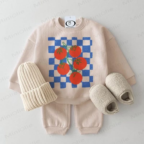 Baby Tomato Checkerboard 2-piece Beige Set