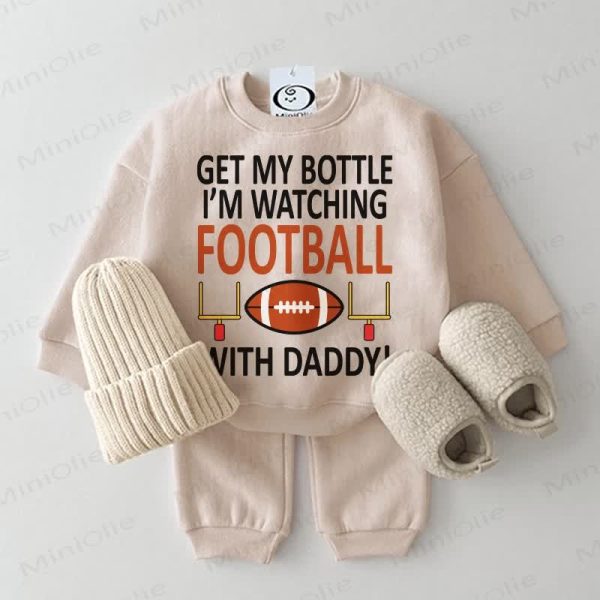 GET MY BOTTLE I'M WATCHING FOOTBALL WITH DADDY Baby 2-piece Beige Set
