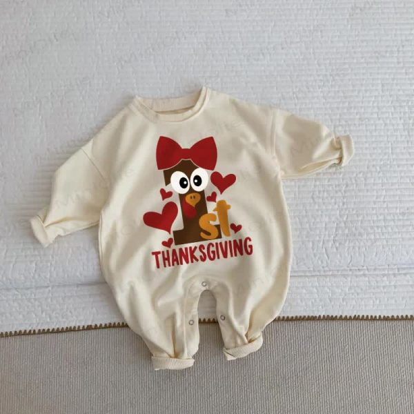 THANKSGIVING Baby Flower Beige Romper