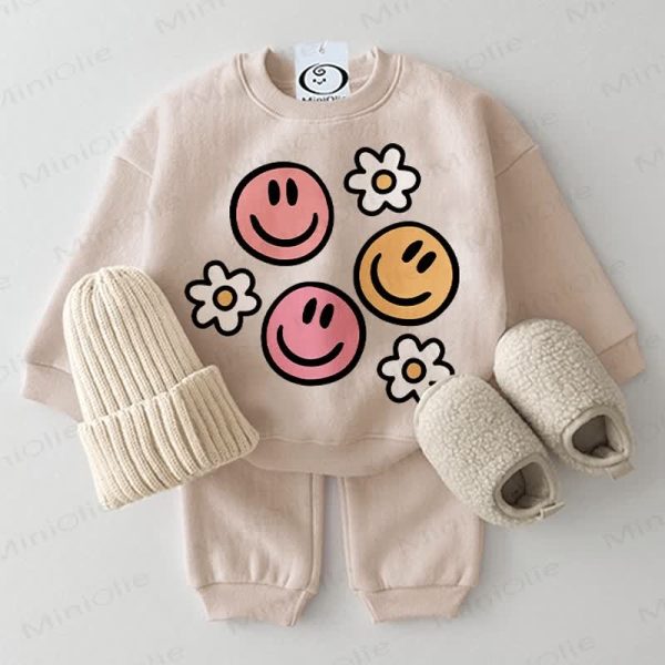 Baby Smiley Face & Flower 2-piece Beige Set