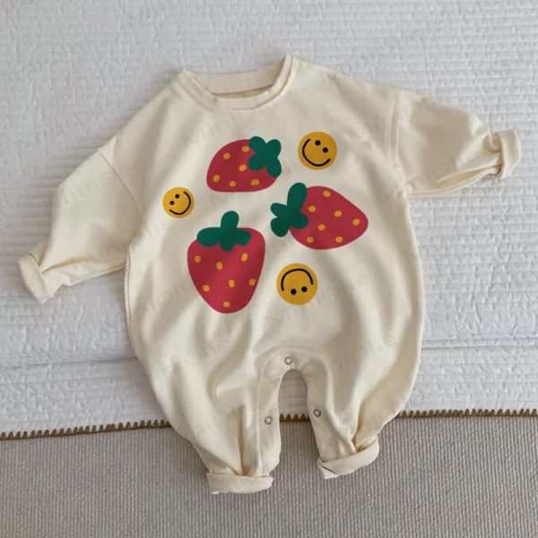 Baby Strawberry & Smiley Face Beige Romper
