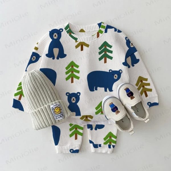 Baby Blue Bear Trees Waffle 2-piece Set
