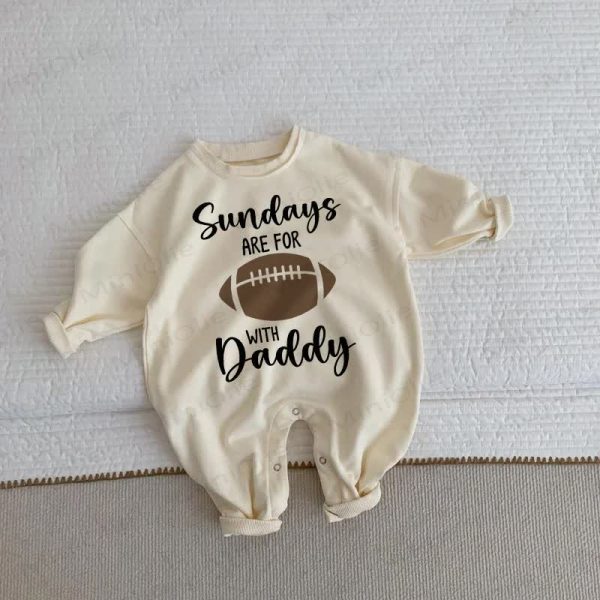 SUNDAYS ARE FOR WITH DADDY Baby Football Beige Romper