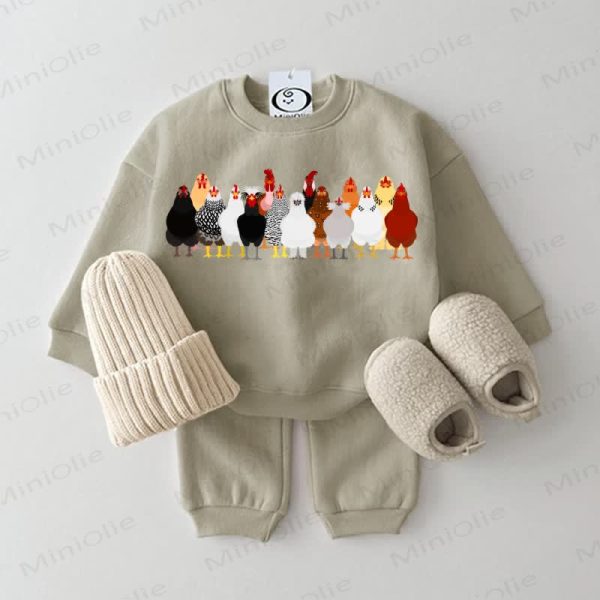 Baby Hen & Rooster Family Portrait Grey Green 2-piece Set