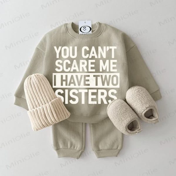 YOU CAN'T SCARE ME I HAVE TWO SISTERS Baby Grey Green 2-piece Set