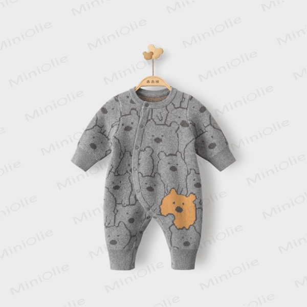 Baby Cartoon Bear Knitted Grey Romper