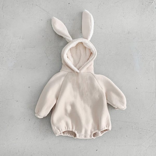 Baby Fleece Lined Solid Color Hooded Bodysuit
