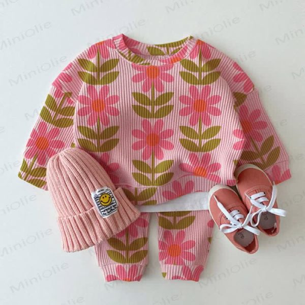 Baby Toddler Pink Sunflower Waffle 2-piece Set