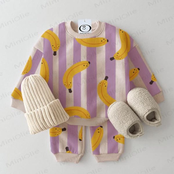 Baby Banana Purple Vertical Striped 2-piece Beige Set
