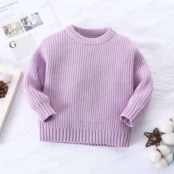 Kid Solid Color Crew Neck Knitted Sweater