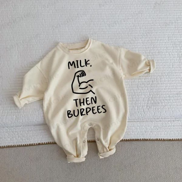 MILK THEN BURPEES Baby Muscle Beige Romper