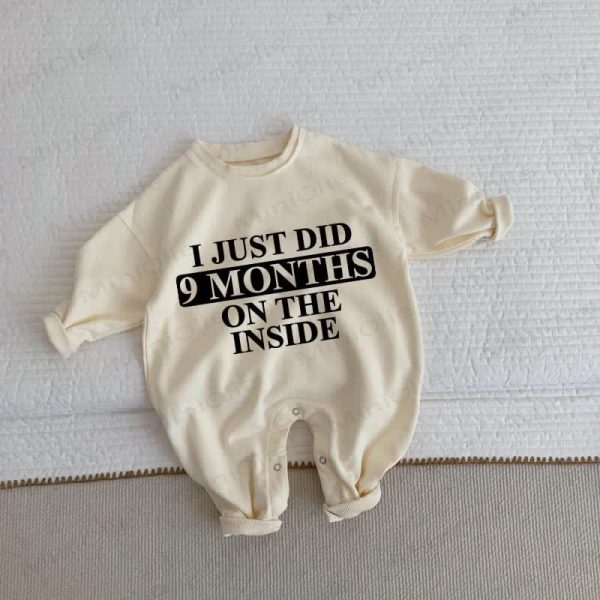 I JUST DID 9 MONTHS ON THE INSIDE Baby Beige Romper