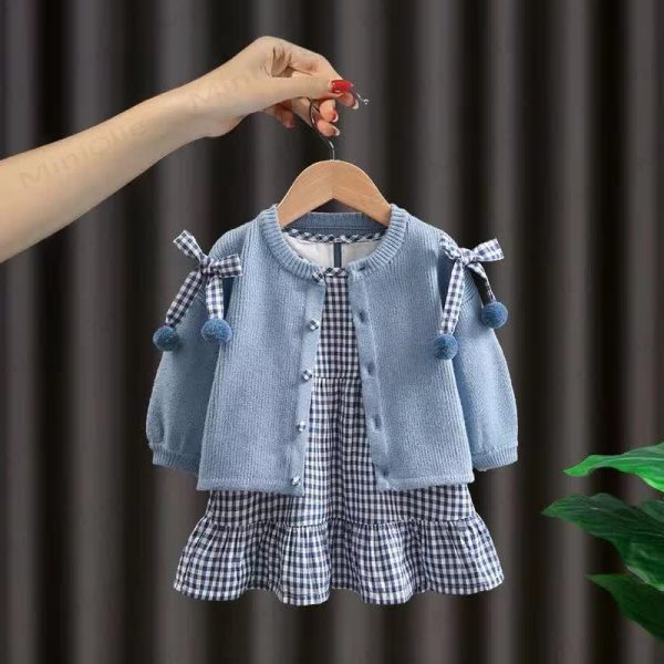 Baby Toddler Plaid Dress and Cardigan