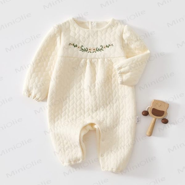 Baby Girl Embroidered Flower Quilted Romper