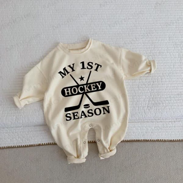MY 1ST HOCKEY SEASON Baby Beige Romper