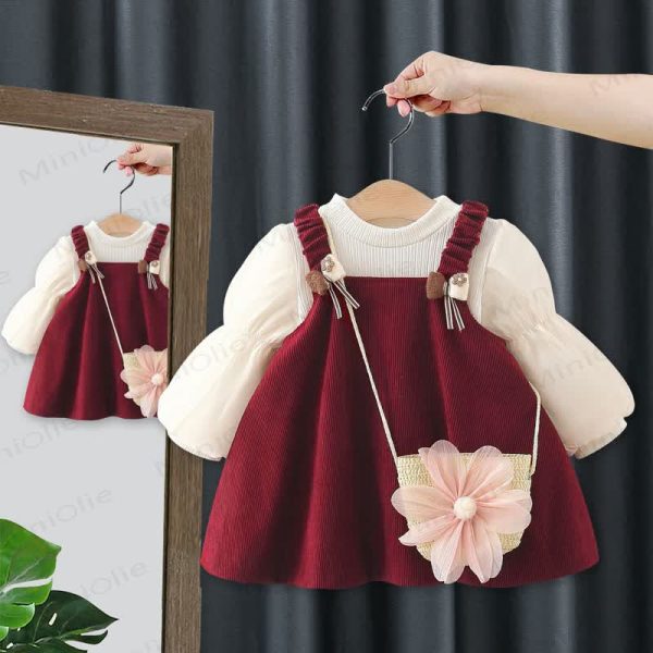 Baby Corduroy Dress with Flower Bag