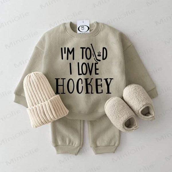 I'M TOLD I LOVE HOCKEY Baby Grey Green 2-piece Set