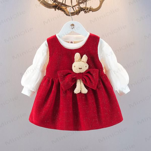 Baby Toddler Bunny Bow Red Dress