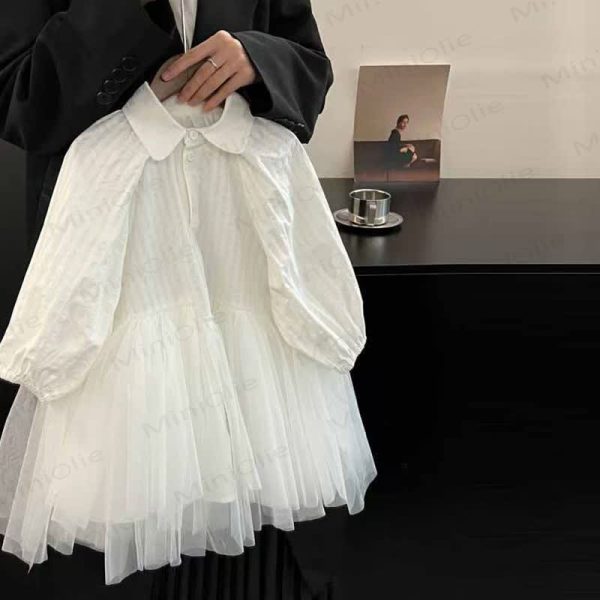 Baby Toddler Girl Solid Color White Mesh Shirt Dress