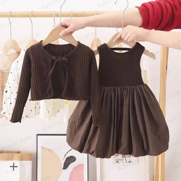 Baby Toddler Girl Solid Color Coffee Sleeveless Dress