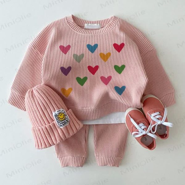 Baby Colorful Heart Pink 2-piece Waffle Set