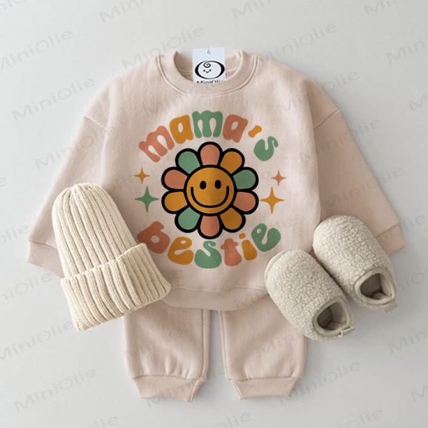 MAMA'S BESTIE Baby Smiley Flower 2-piece Beige Set