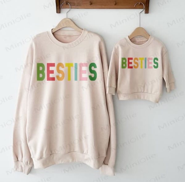 BESTIES Mommy and Me Baby Beige Family Sweatshirt